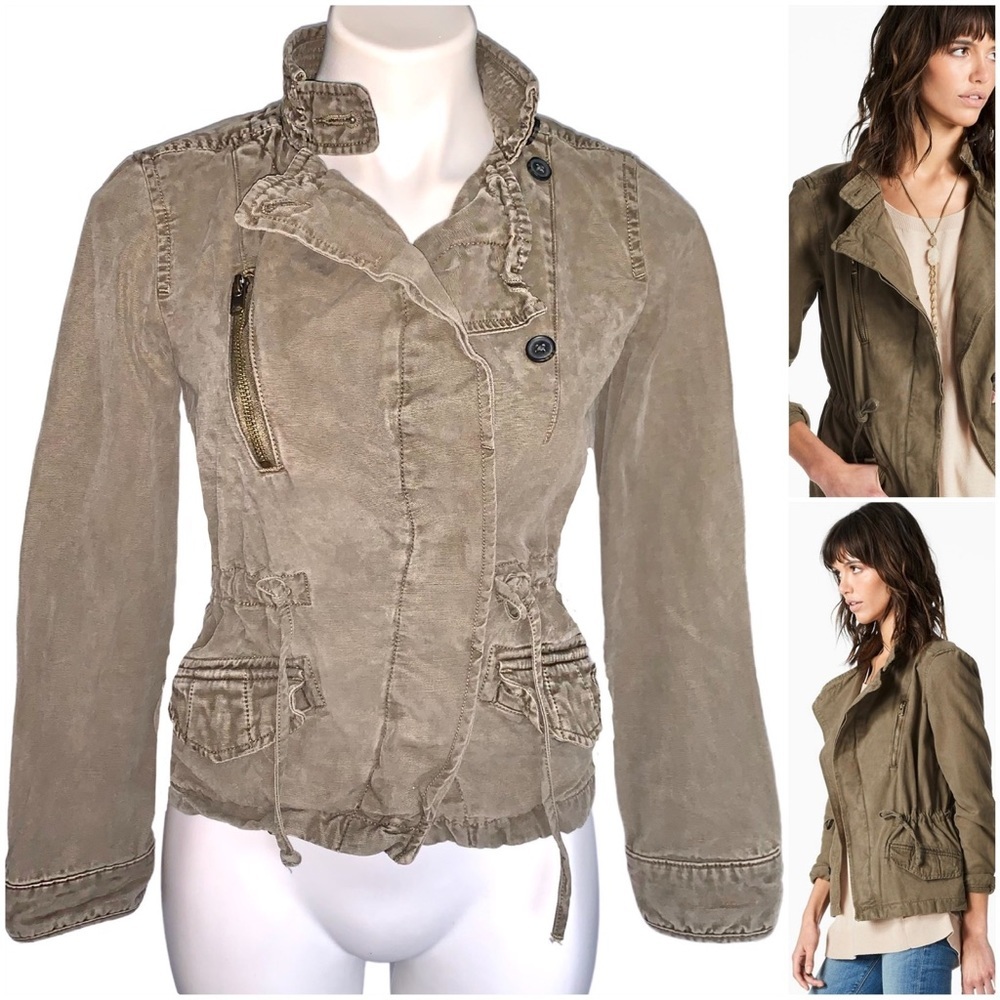 Lucky Brand Y2K Military Utility Olive Asymmetrical Jacket